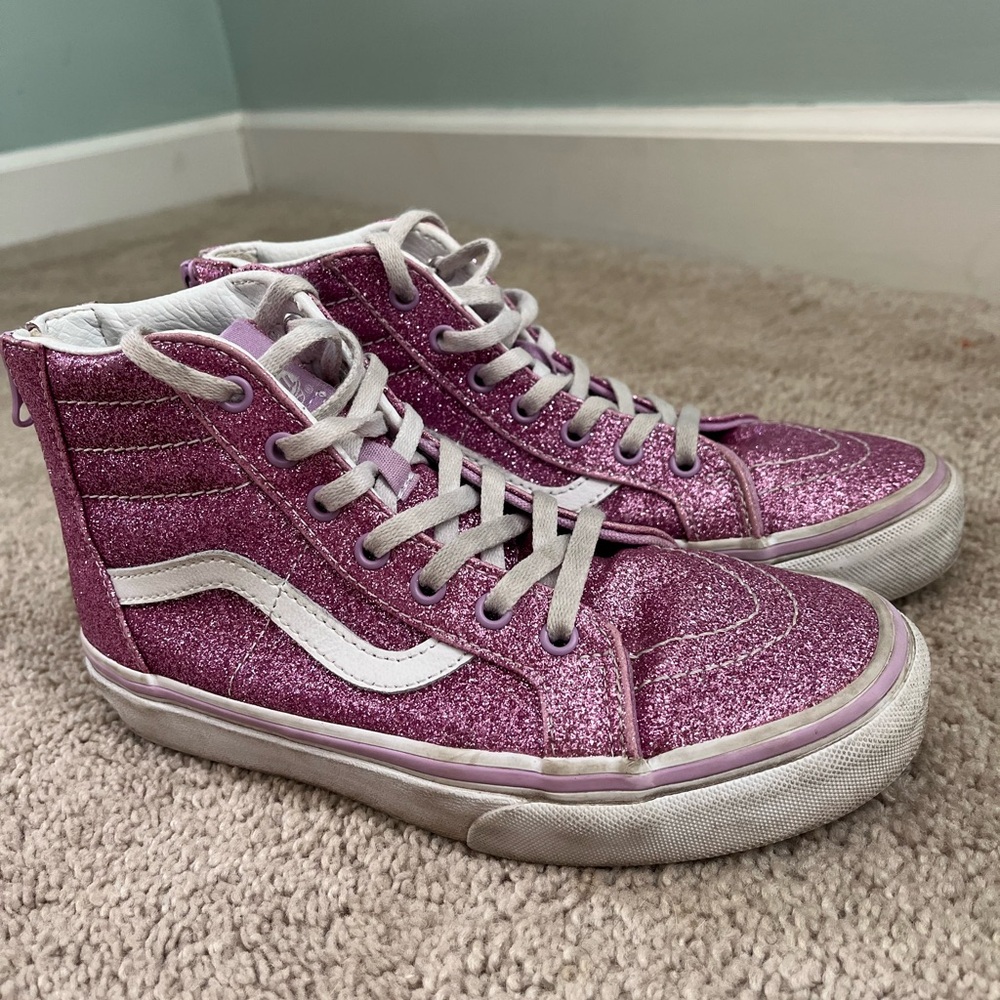 Vans Kids Sk8-Hi Zip Glitter Shoes High Tops Sneakers - Picture 5 of 7